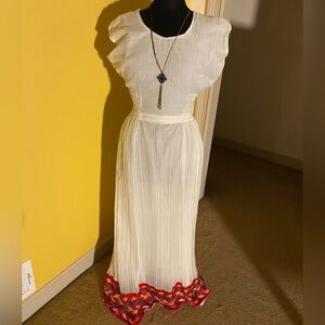 Whimsical White Maxi Dress with Colorful Hem